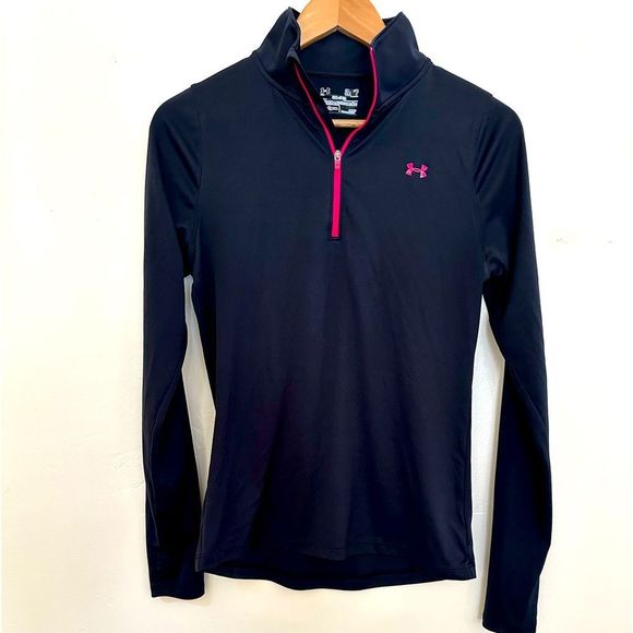 Under Armour Tops - Under Armour Black & Pink Semi Fitted 1/4 Zip Pullover Size Small